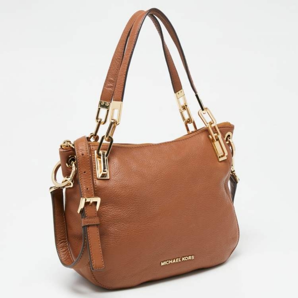 Michael Kors MK Brooke Tan Brown Leather Shoulder Crossbody Bag